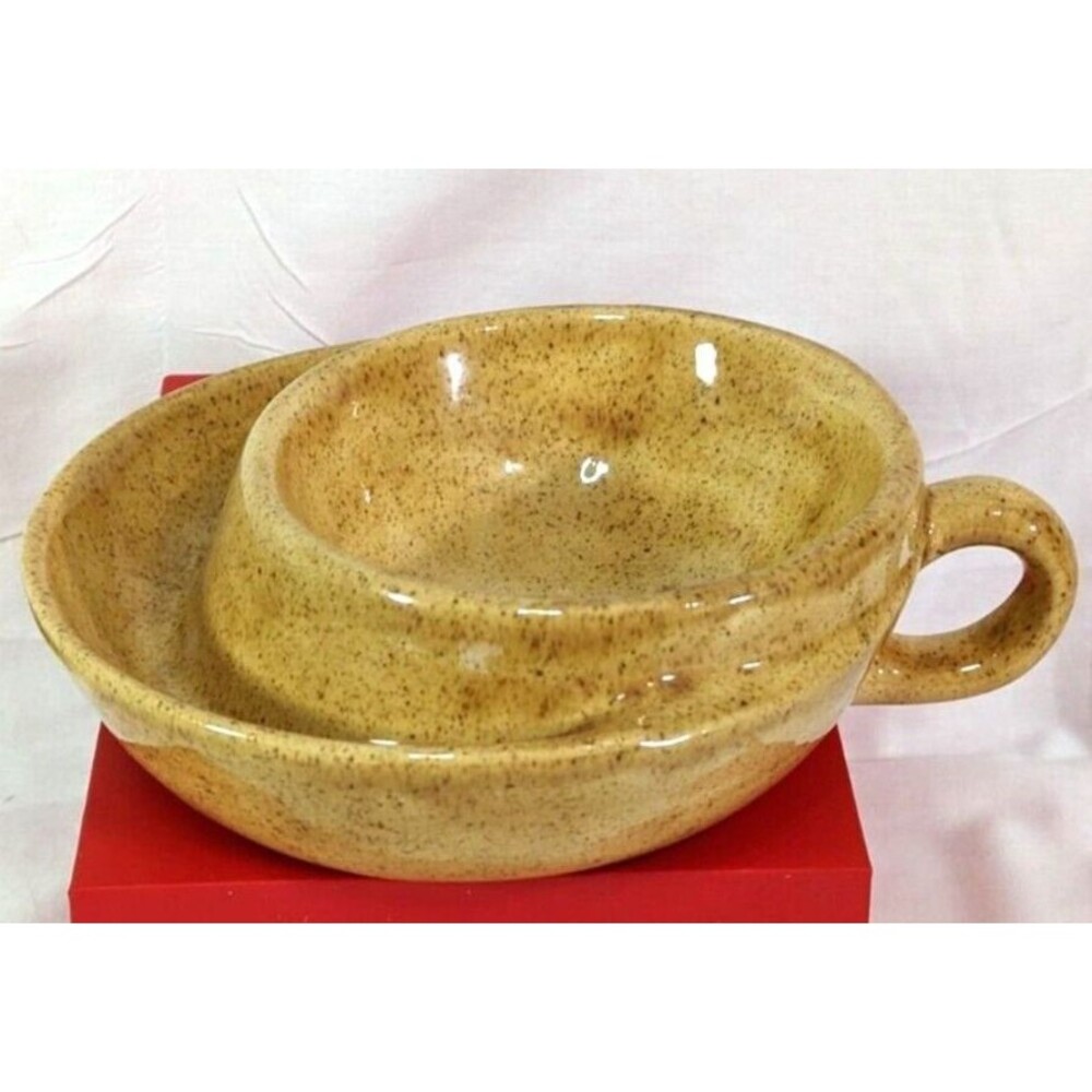 Vintage Signed Soup Bowl With Bread or Cracker Pocket Hand Thrown Pottery READ